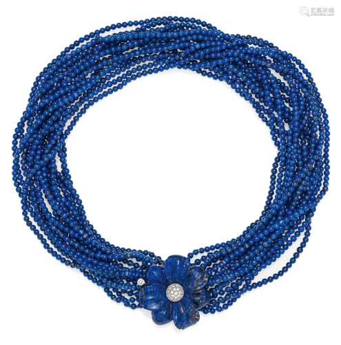 LAPISLAZULI-DIAMANT-COLLIER. Italien, um 1990. Schließe: 750/- Weißgold, Gesamtgewicht: 113,5g. L.