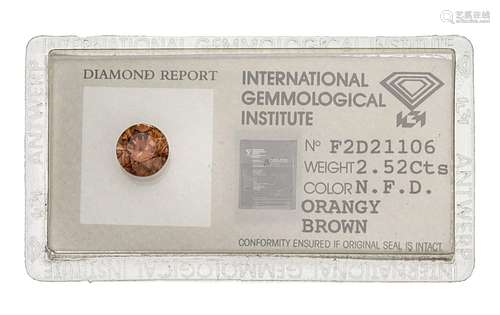 LOSER BRILLANT. Ca. 2,52ct natural fancy dark orangy brown. Ca. 8,44-8,48 x 5,54mm.IGI-Expertise von