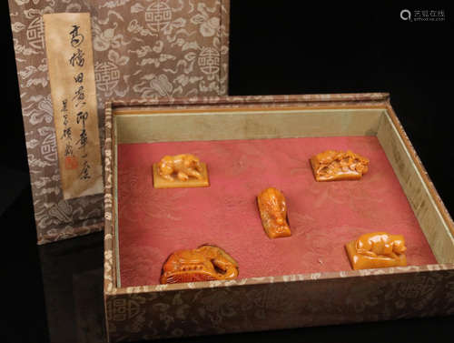 A SET OF EIGHT TIANHUANG STONE SEALS OF BEAST