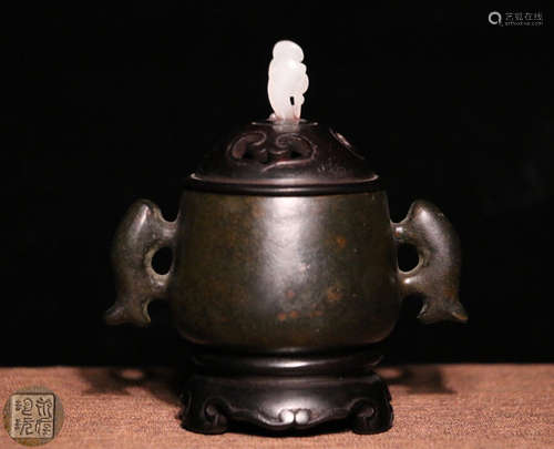 PAIR BRONZE CASTED ZODIAC SHAPED COVER CENSERS