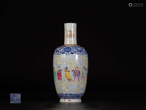 A STORY-TELLING FAMILLE ROSE VASE WITH QIANLONG MARKING