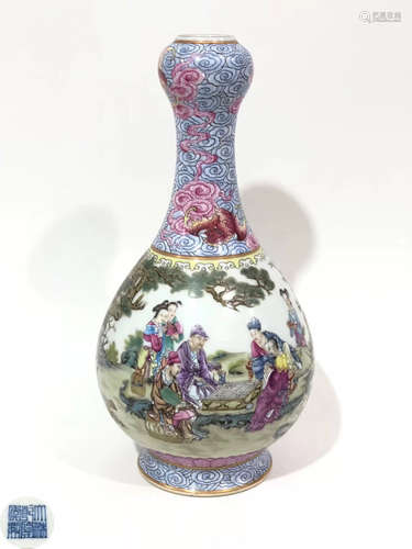 A FAMILLE ROSE GLAZE CASTED FLORAL PATTERN GU VASE