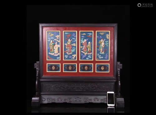 A ZITAN WOOD SCREEN OF HUNDRED TREASURES