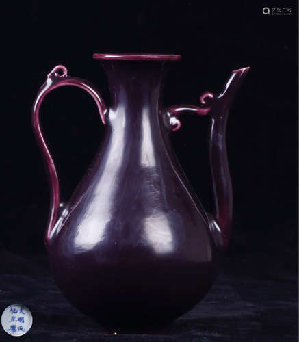 AN AUBERGINE-GLAZED WINE EWER