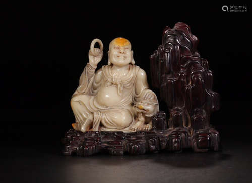 A SHOUSHAN STONE BUDDHA FIGURE