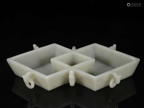 A DOUBLE DIAMOND SHAPE WHITE HETIAN JADE PEN WASHER