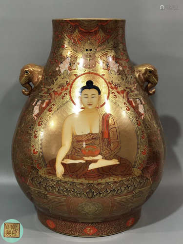 A GILDED THANGKA PATTERN ZUN VASE