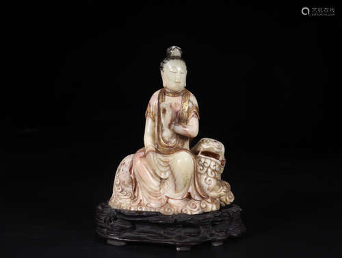 A SHOUSHAN STONE SITTING BUDDHA FIGURE