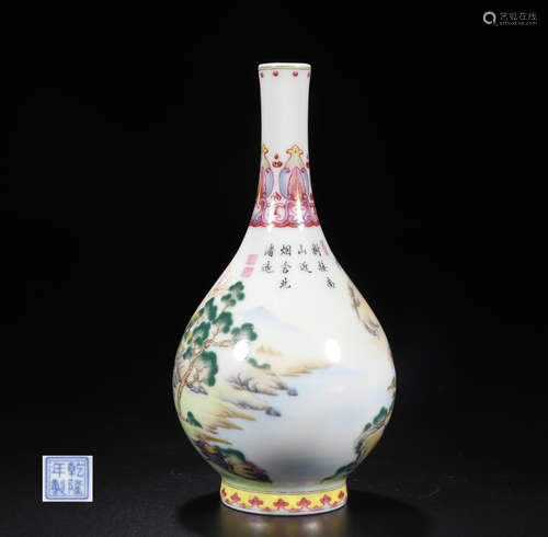 A FAMILLE ROSE VASE WITH FLOWER PATTERNS AND QIANLONG MARKING