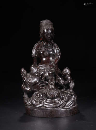 A ZITAN WOOD SITTING BUDDHA FIGURE