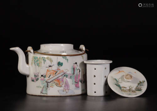 A STORY-TELLING FAMILLE ROSE TEAPOT