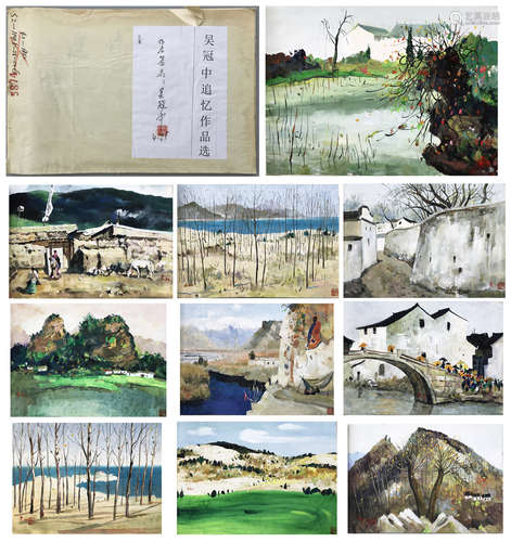 TEN PAGES OF CHINESE WATERCOLOR OF LANDSCAPE BY WU GUANZHONG