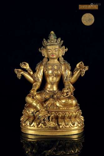 A GILT-BRONZE FIGURE OF SHADAKSHARI LOKESHVARA