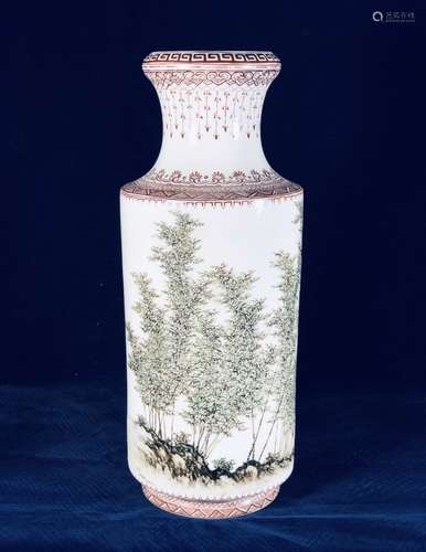 A FAMILLE ROSE INSCRIBED VASE, XU ZHONGNAN