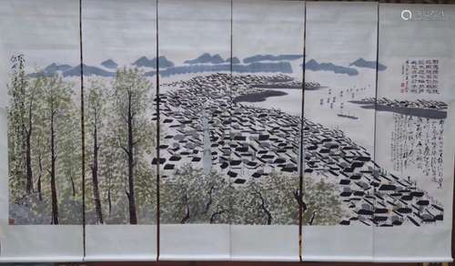 A SIX-PANEL PAINTING OF LANDSCAPE, WU GUANZHONG