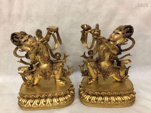 A PAIR OF GILT-BRONZE VAJRASATTVA