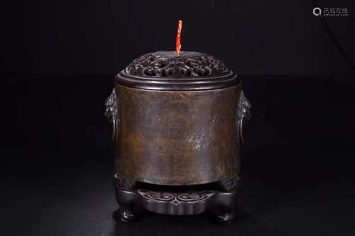 A BRONZE CENSER AND COVER