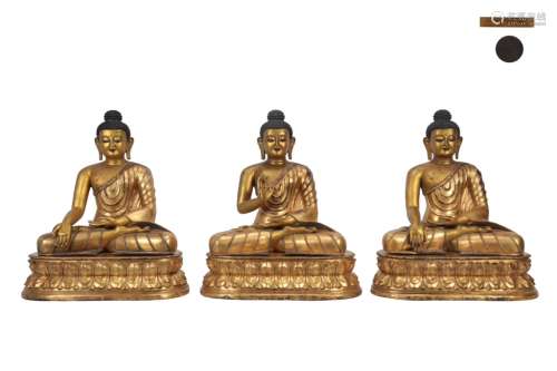 THREE GILT-BRONZE FIGURE OF BUDDHA,YONGLE MARK