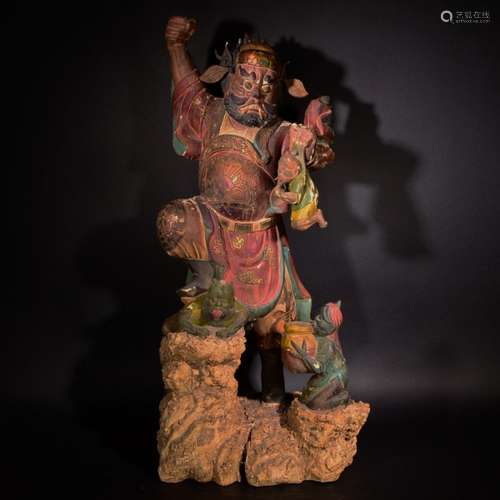 A CARVED WOOD FIGURE OF ZHONGKUI