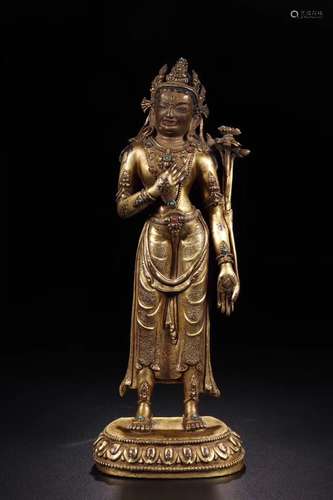 A GILT-BRONZE FIGURE OF STANDING BODISATTVA