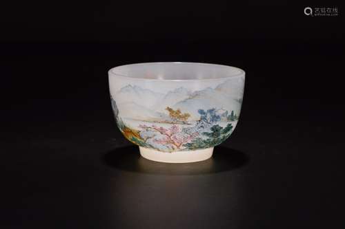 A PEKING GLASS FAMILLE ROSE CUP, YONGZHENG MARK