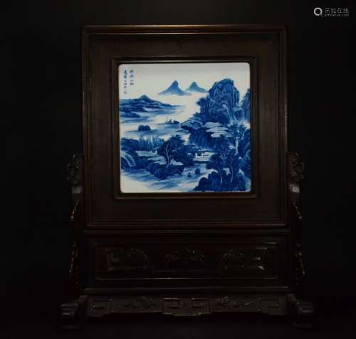 A GUANYIN BLUE AND WHITE PLAQUE SCREEN