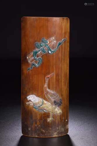 A GEM INLAID BAMBOO PLAQUE