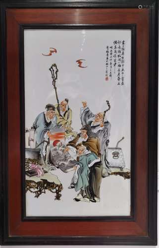 A FAMILLE ROSE PLAUQE, FRAMED, ZENG FUQING