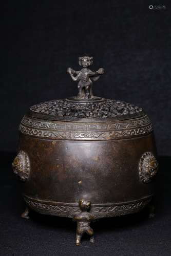 A BRONZE TRIPOD CENSER