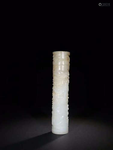 A HETIAN JADE LETTER TUBE WITH STORY PATTERN