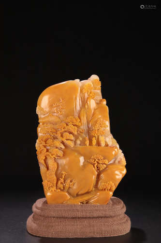 18-19TH CENTURY, A STORY DESIGN FIELD YELLOW STONE SEAL, LATE QING DYNASTY