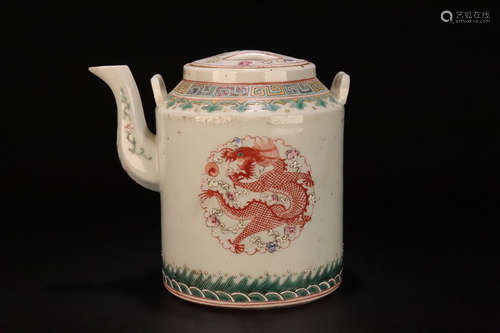 18-19TH CENTURY, A DRAGON&PHOENIX PATTERN FAMILLE ROSE TEAPOT, LATE QING DYNASTY