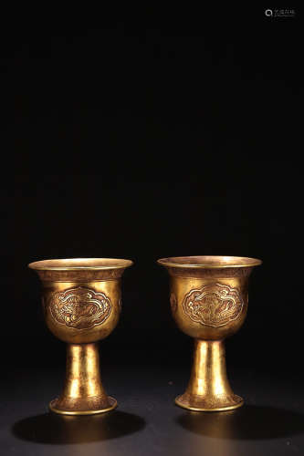 AN OLD DRAGON PATTERN GILT SILVER CUP