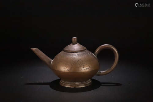 1912-1949, A LANDSCAPE PATTERN PURE BRONZE TEAPOT, THE REPUBLIC OF CHINA