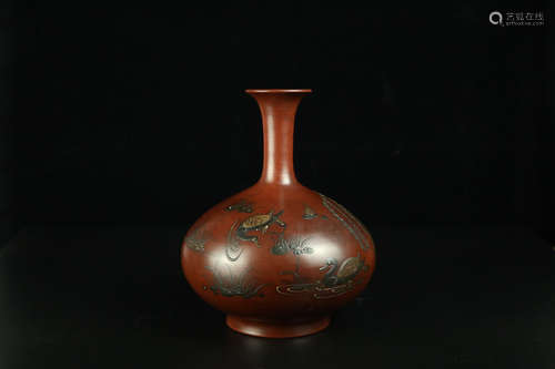 A GONGTINGYUZHI MARK BRONZE VASE WITH STORY PATTERN