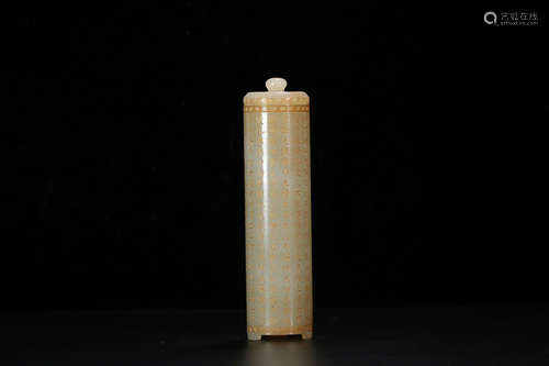 A HETIAN JADE INCENSE TUBE WITH POETRY