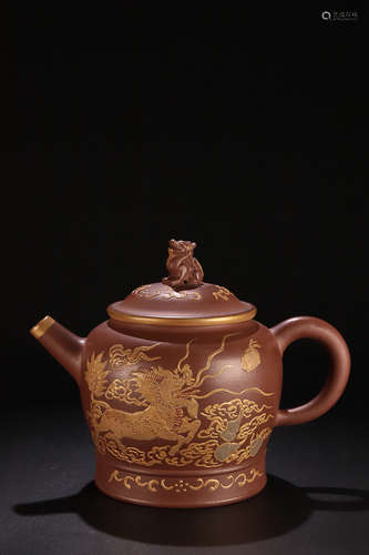 A KYLIN PATTERN PURPLE CLAY TEAPOT