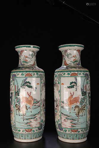 17-19TH CENTURY, A PAIR OF STORY DEISGN PORCELAIN VASE, QING DYNASTY