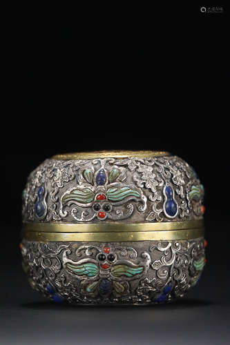 A BUTTERFLY DESIGN GILT SILVER JEWEL BOX