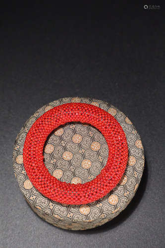 AN OLD AGILAWOOD WRAPED WITH RED CORAL BEADS BANGLE