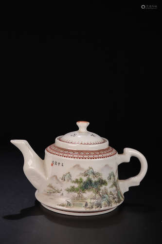 1912-1949,A LANDSCAPE PATTERN PORCELAIN TEAPOT, THE REPUBLIC OF CHINA