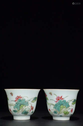 17-19TH CENTURY, A PAIR OF FLORAL AND BIRD PATTERN PORCELAIN CUP, QING DYNASTY