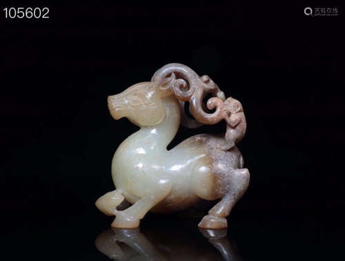 206 BC-220 AD, AN OLD DEER DESIGN JADE ORNAMENT, HAN DYNASTY