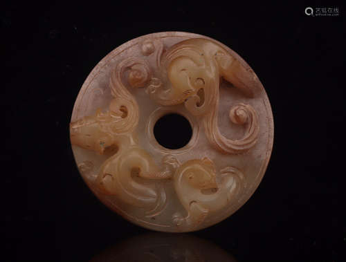 AN ANCIENT DRAGON DESIGN HETIAN JADE PENDANT