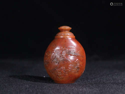 A SHOUSHAN STONE SNUFF BOTTLE OF STORY-TELLING PATTERN