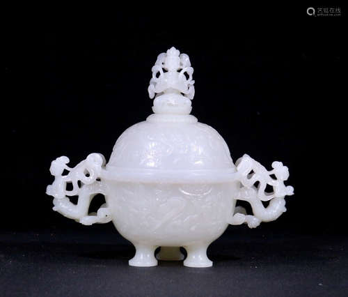 A HETIAN JADE CENSER WITH FIGURE PATTERN