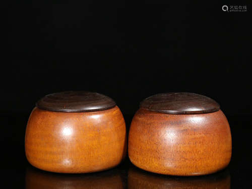 A PAIR OF BAMBOO GO BOXES WITH ZITAN WOOD COVER