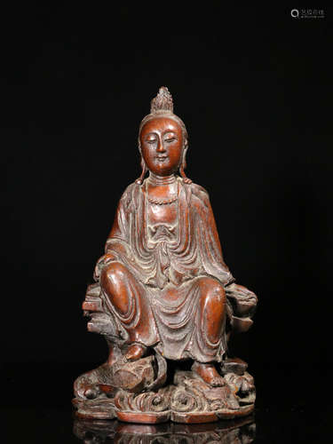 A BAMBOO GUANYIN SITTING ORNAMENT