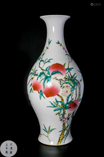 AN ENAMELED PORCELAIN VASE WITH BAT PATTERNS AND YONGZHENG MARKING