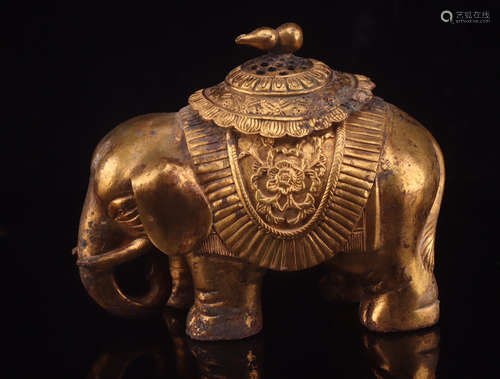 A GILT BRONZE CENSER OF ELEPHANT SHAPED